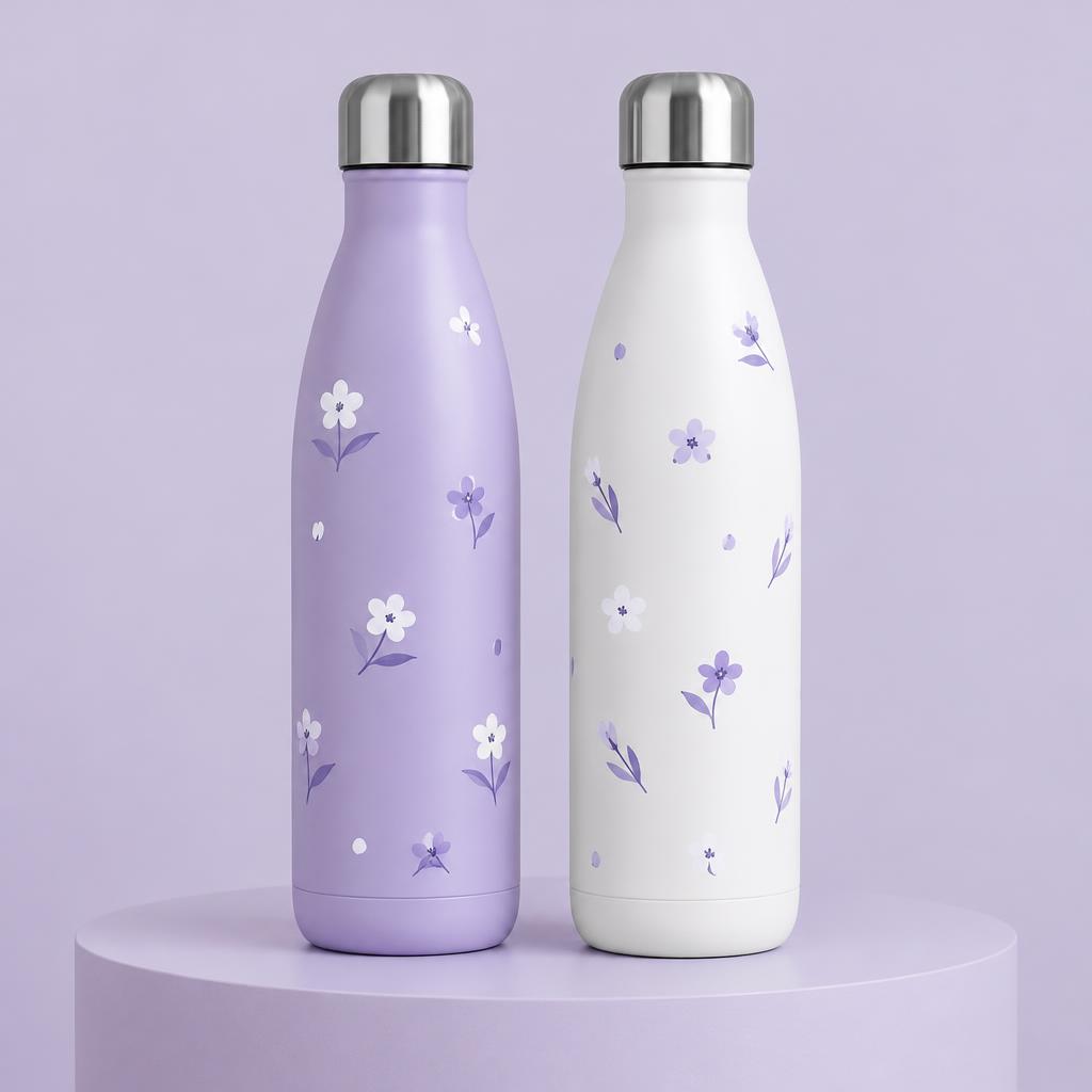 Illustration de gourdes personnalisées violette et blanche