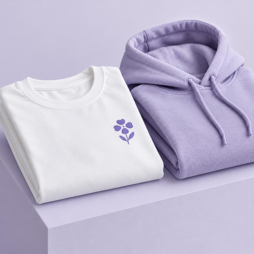 Illustration de vêtements personnalisés avec un motif floral violet